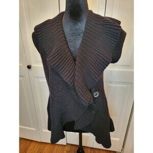 Vintage Y2K Black Shawl Collar Ruffled Sweater Vest XL Whimsygoth Fairy Boho